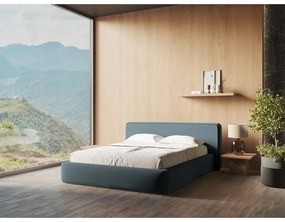 Modrá čalúnená dvojlôžková posteľ s úložným priestorom s roštom 140x200 cm Kiana – Makamii