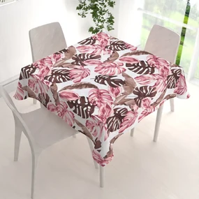 Biante Bavlnený štvorcový obrus Sandra SA-227 Hnedé a staroružové tropické listy na bielom 80x80 cm
