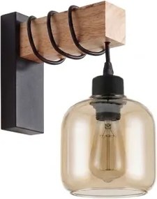 BRILAGI - Nástenné svietidlo WOOD GLASS 1xE27/60W/230V borovica/čierna/dymová hnedá