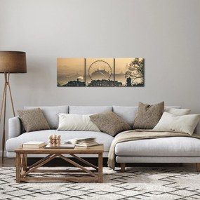 Obraz - Mesto pod hmlou (s hodinami) (90x30 cm)