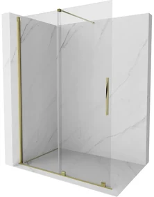 Mexen Velar, posuvné dvere do otvoru typ Walk-In 130 cm, 8mm číre sklo, zlatá lesklá, 871-130-000-03-50