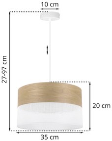 Závesné svietidlo Wood, 1x dýha zlatý dub/biele PVC tienidlo, (fi 35cm)