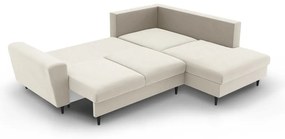 Béžová zamatová rozkladacia/s úložným priestorom rohová pohovka (pravý roh/do L) Kyoto – Cosmopolitan Design