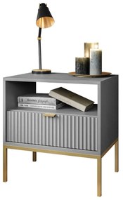 NOČNÝ STOLÍK VIGGO ŠEDÝ + ZLATÝ PODSTAVEC