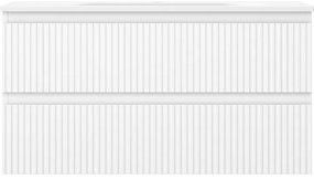 Mexen Rivel, kúpeľňová skrinka 90 cm s umývadlom Vela, 2 zásuvky, drážkovaná, biela matná, 91A20-09047-2-BFF01-W23M01