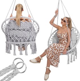 Springos Bocianie hniezdo so strapcami – závesné kreslo s vankúšom sivé SPR0045