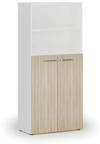 Kombinovaná kancelárska skriňa PRIMO WHITE, dvere na 3 poschodia, 1781 x 800 x 420 mm, biela/dub prírodná