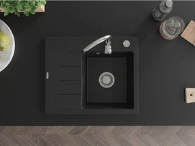 Mexen Ben, 1-komorový granitový drez 600x500x190 mm, pravý + chrómový sifón, čierna, 6523605000-77