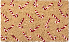 Hnědá kokosová rohožka s cukrovými otvormi Candy Cane Christmas - 75*45*1 cm