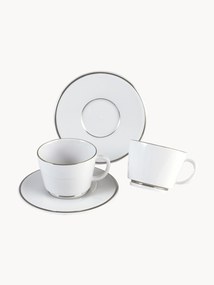 Ručne vyrobené šálky na espresso's podšálkami z porcelánu's ručne maľovaným platinovým okrajom Vitruv, 2 ks