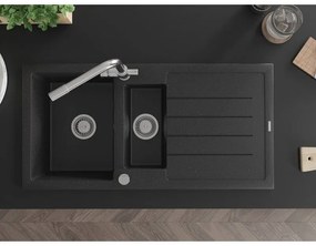 Mexen Andres, granitový drez 1000x500x200 mm, 1,5-komorový + chrómová batéria Duero, čierna-strieborná metalíza, 6515-73-671600-00