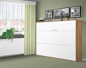 Nabytekmorava Sklápacia posteľ VS1056, 200x120cm farba lamina: orech lyon/biele dvere, Varianta dverí: lesklé