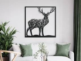 drevko 3D obraz Jeleň a stromy Rozmer obrazu: 32,5 x 32,5 cm, Farba dekorácie: Čierna