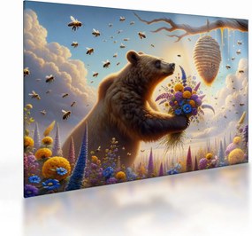 Sklenený obraz - Medveď a včielky (70x50 cm)