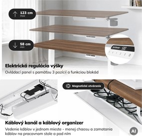 Elektrický stôl s nastaviteľnou výškou ergonomický biely/orech,1400x700 mm: ARIA