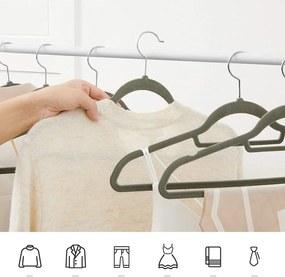 Protišmykový zamatový vešiak na šaty, 20 kusov, šedý