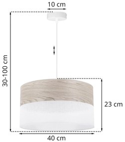 Závesné svietidlo Wood, 1x svetlobéžová dubová dýha/biele PVC tienidlo, (fi 40cm)