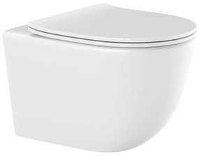 Invena Tinos, závesná WC misa Rimless 495x365x360 mm + SLIM toaletné sedadlo s pomalým zatváraním, biela lesklá, INV-CE-91-001-W