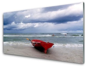 Obraz plexi Loďka pláž more krajina 125x50 cm
