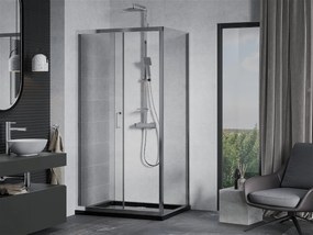 Mexen Apia sprchovací kút s posuvnými dverami 120 (dvere) x 80 (stena) cm, 5mm číre sklo, chrómový profil + čierna sprchová vanička s chrómovým sifónom, 840-120-080-01-00-4070