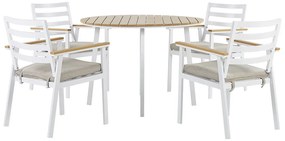 Súprava záhradného stola a 4 bielych stoličiek s béžovými poduškami CAVOLI Beliani
