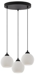 Závesné svietidlo Riffle Round, 3x biele sklenené tienidlo, b, o