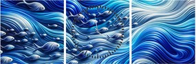 Obraz – Ryby vo vlnách (s hodinami) (90x30 cm)