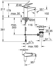 GROHE 24328001 - Umývadlová batéria SWIFT 179 mm lesklý chróm