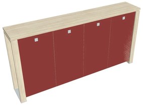 Stredná šatníková skriňa Verno+ S 260 x 46 x 130 cm, sklenené dvere, agát / červená