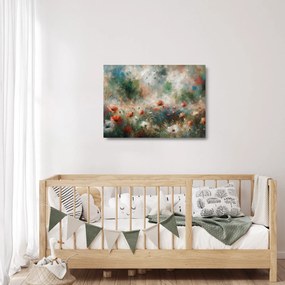 Sklenený obraz – Abstrakcia poľa s makmi (70x50 cm)