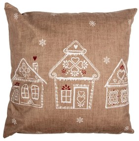 Hnedá obliečka na vankúš s perníkovými chalúpkami Gingerbread Bliss - 45*45 cm