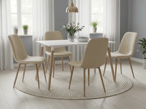 Jedálenský set 1 + 4, biely jedálenský stôl ADRIA 120x80 cm + krémová zamatová stolička LAVA
