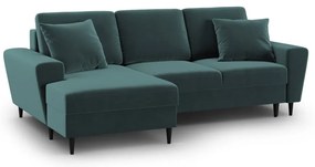 Zamatová rozkladacia/s úložným priestorom rohová pohovka v petrolejovej farbe (ľavý roh/s leňoškou) Kyoto – Cosmopolitan Design