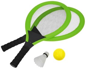 RULYT® Set na plážové hry tenis/bedminton 2xraketa, soft loptičiek, badm. Košík, zelená