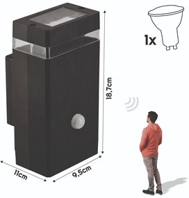 BERGE Fasádne svietidlo 1xGU10 HANEO SINGLE PIR PC - čierne