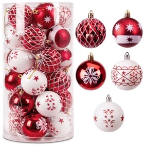 Sada vianočných závesných dekorácií SAPIN biela / červená (30 ks)