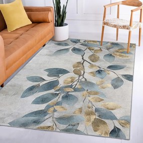 Prateľný koberec vo svetlomodrej a zlatej farbe 160x230 cm Golden Leaves – Mila Home