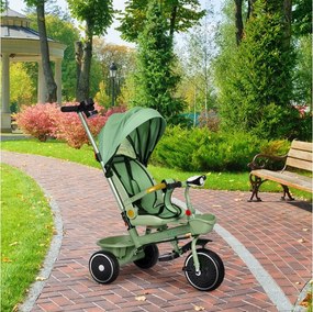 ECOTOYS multifunkčná detská trojkolka 6 mesiacov–6 rokov, otočné sedadlo 360°, zelená