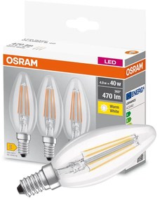 3PAK LED žiarovka E14 B35 4W = 40W 470lm 2700K Warm 300° Filament OSRAM