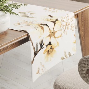 Biante Bavlnený behúň na stôl Sandra SA-582 Žlté kvety s vetvičkami na bielom 35x120 cm