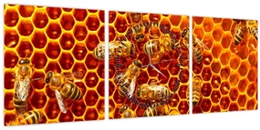 Obraz - Medový plást (s hodinami) (90x30 cm)