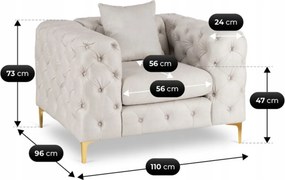 Kreslo MAVIOSA 1 – krémové zamatové moderné kreslo v glamour štýle