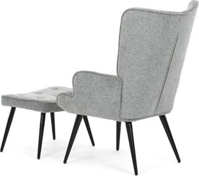 Relaxačné kreslo ušiak s taburetom ROYAL II — kov, látka, sivá