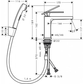 Hansgrohe Tecturis E - Páková umývadlová batéria 110 s ručnou sprchou Bidette, chróm 73210000