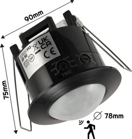 ECOLIGHT Zapustený infračervený pohybový senzor 360 ° čierny