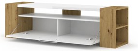 TV stolík/skrinka Liwi (dub artisan + biela lesklá). Akcia -20%. Vlastná spoľahlivá doprava až k Vám domov. 1124942