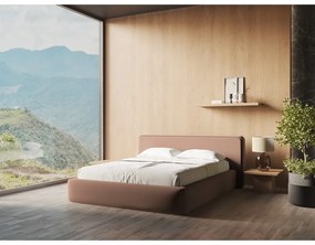 Svetloružová čalúnená dvojlôžková posteľ s úložným priestorom s roštom 180x200 cm Kiana – Makamii