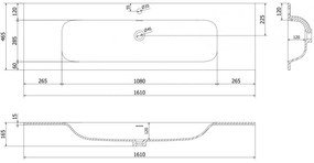 Mexen Vela, umývadlo zapustené do dosky, 161 × 46,5 cm, biela matná, 25231601