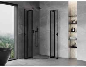 Mexen Mist L, štvrťkruhový sprchový kút s 2-krídlovými dverami, 80 x 80 cm, 8mm číre sklo, čierny profil, 8A32L-080-080-70-70