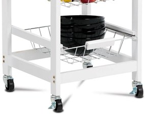 Autronic -  Servírovací stolík / regál, doska masív bambus, MDF, biely matný lak, pojazd - DR-043